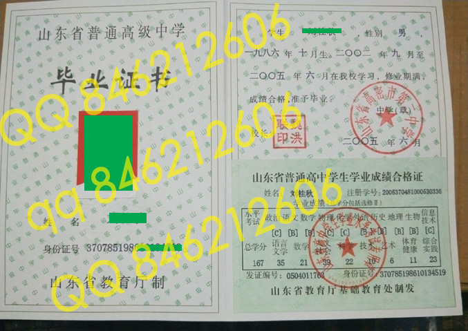 山东省高密市第二中学毕业证样本