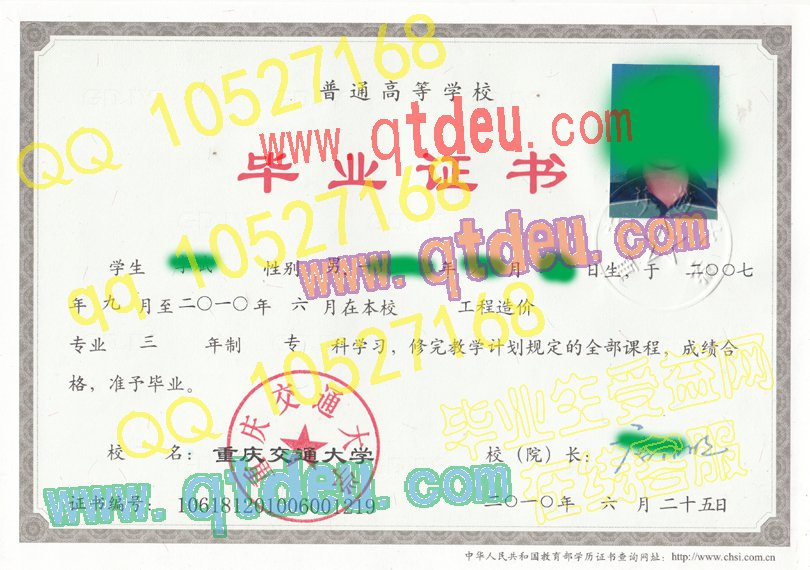 重庆交通大学 -2010年毕业证样本