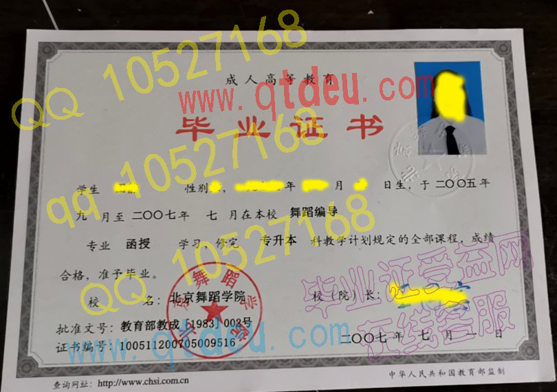 北京舞蹈学院成教毕业证模板/样本