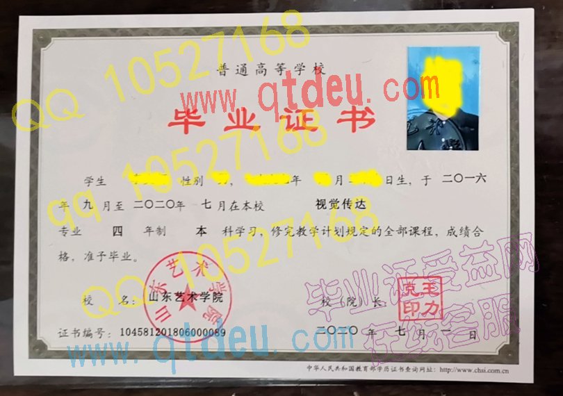 山东艺术学院毕业证2020年原版样本