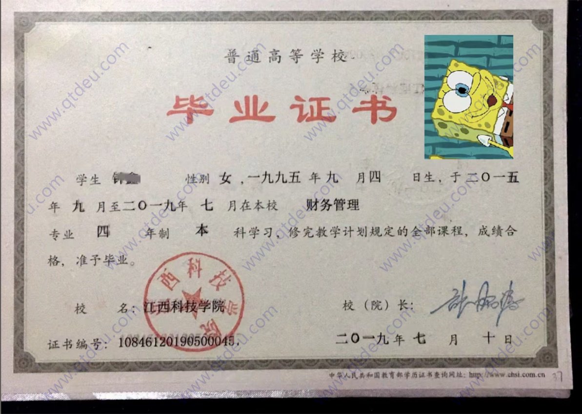 江西科技学院19年全日制本科毕业证样本图