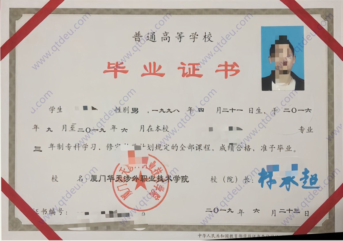 厦门华天涉外职业技术学院19年全日制大专毕业证原版样式