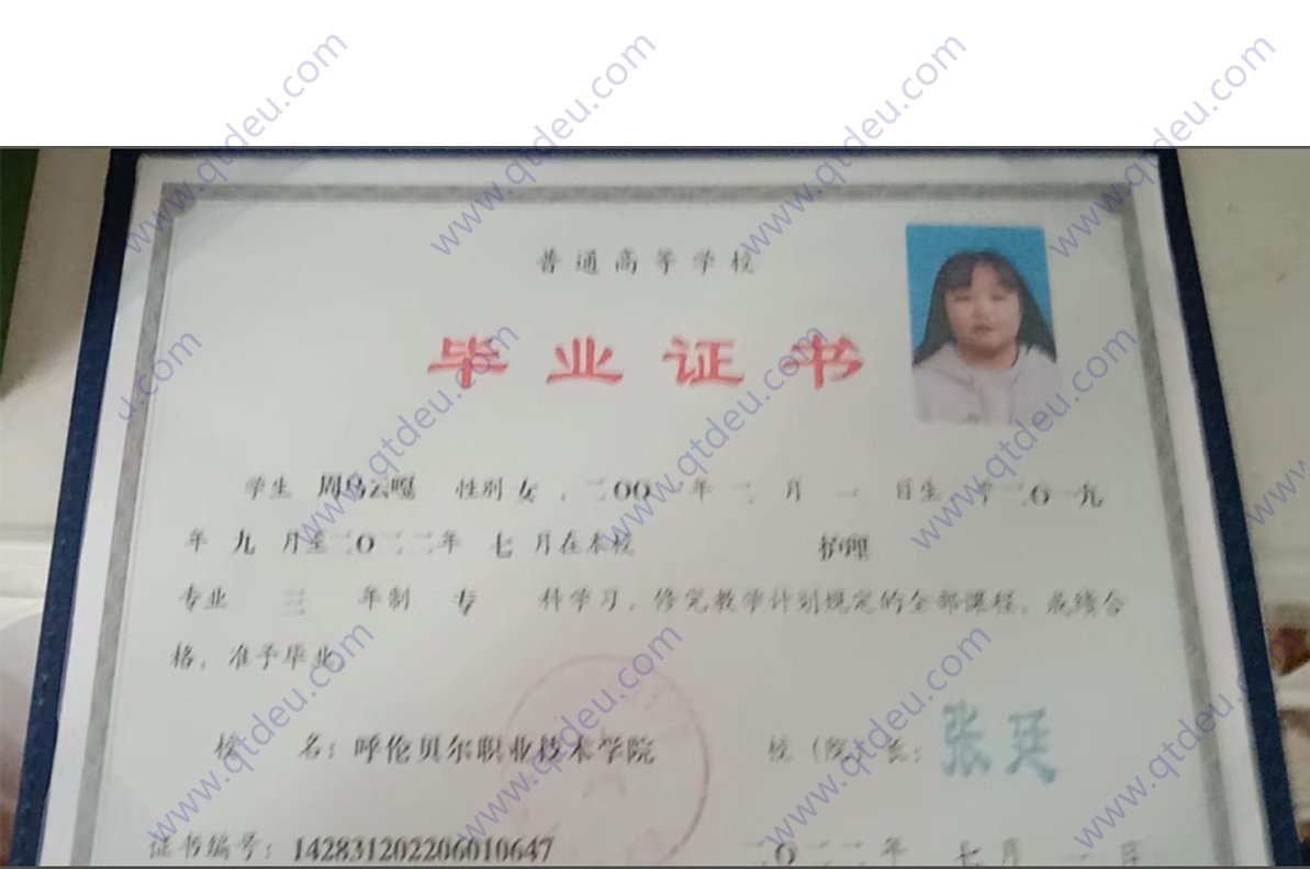 呼伦贝尔职业技术学院22年全日制大专毕业证原版样本样式图