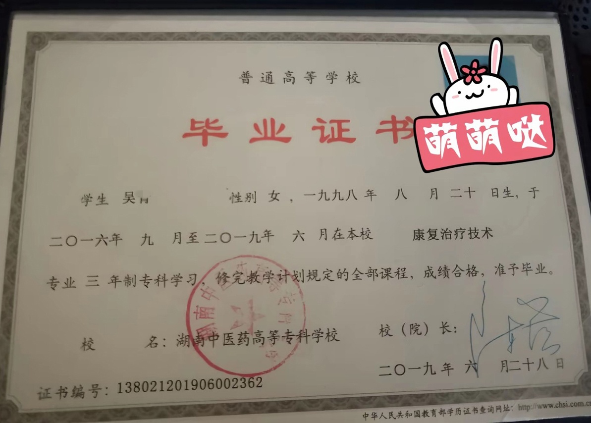 湖南中医药高等专科学校19年全日制大专毕业证原版样本样式图片