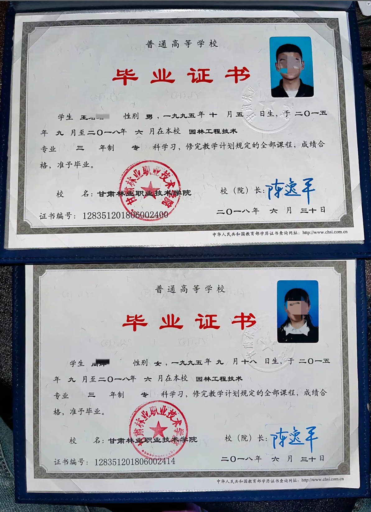 甘肃林业职业技术学院18年全日制大专毕业证原版样本样式图片